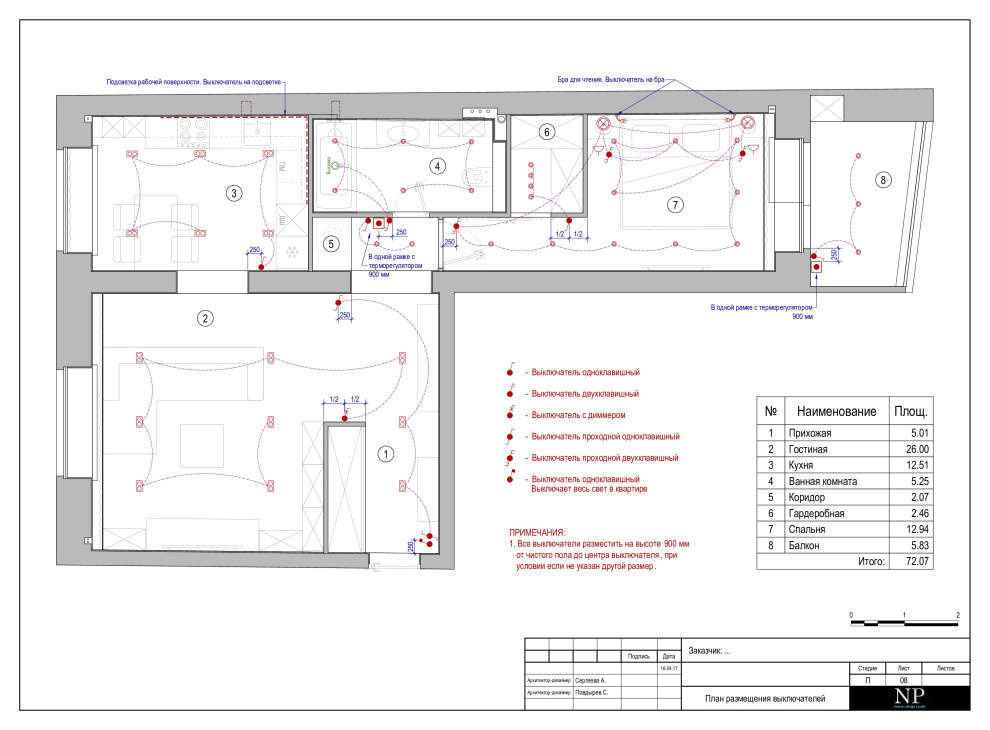 План электрики (освещения и розеток): примеры