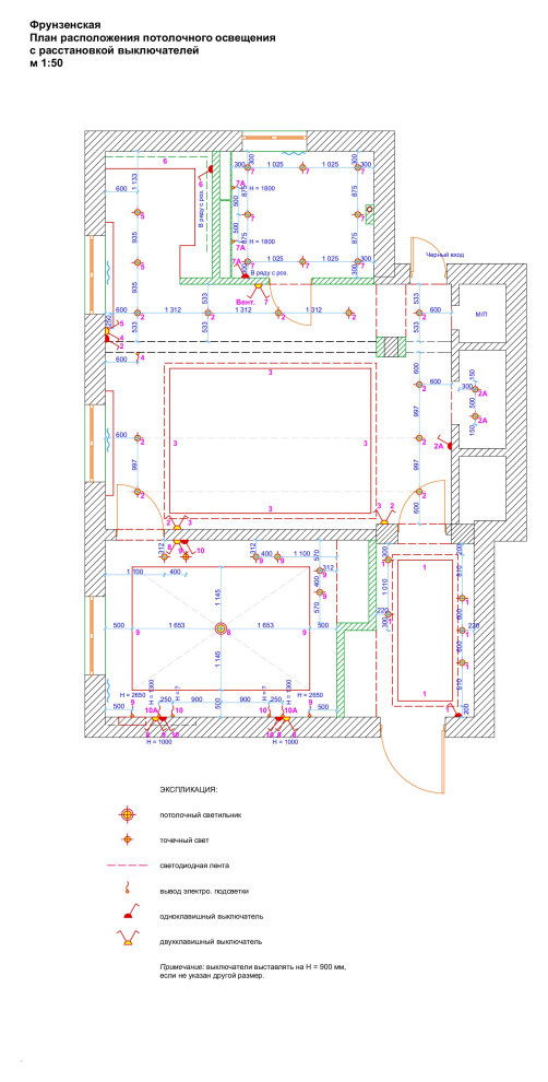 План электрики (освещения и розеток): примеры