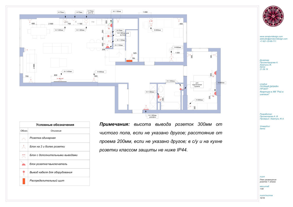 План электрики (освещения и розеток): примеры