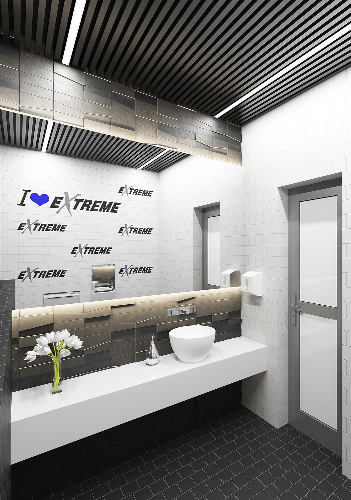 Интерьер уборной фитнес-центра EXTREME