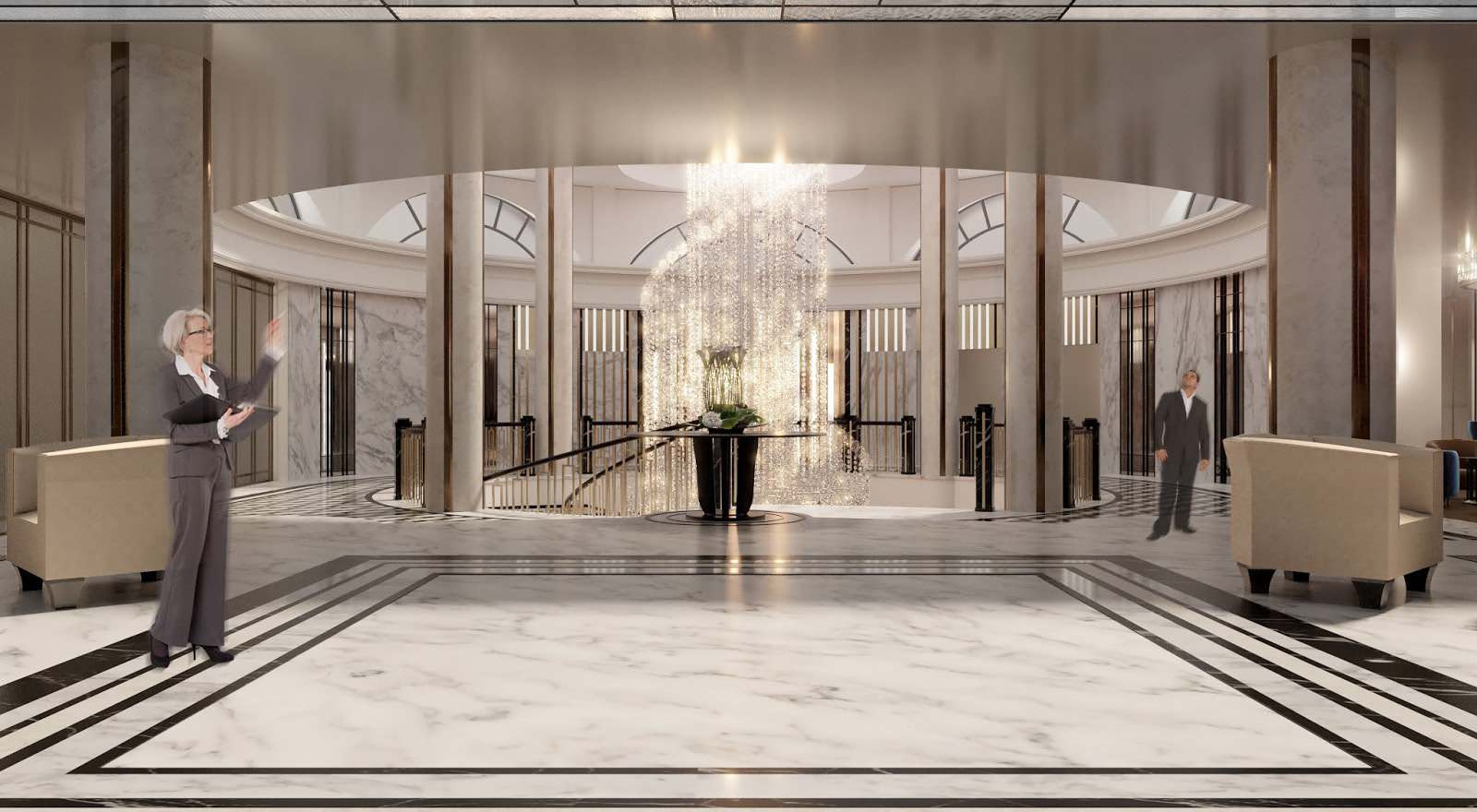 Visualizations of ground floor of Moscow Marriott Tverskaya Hotel