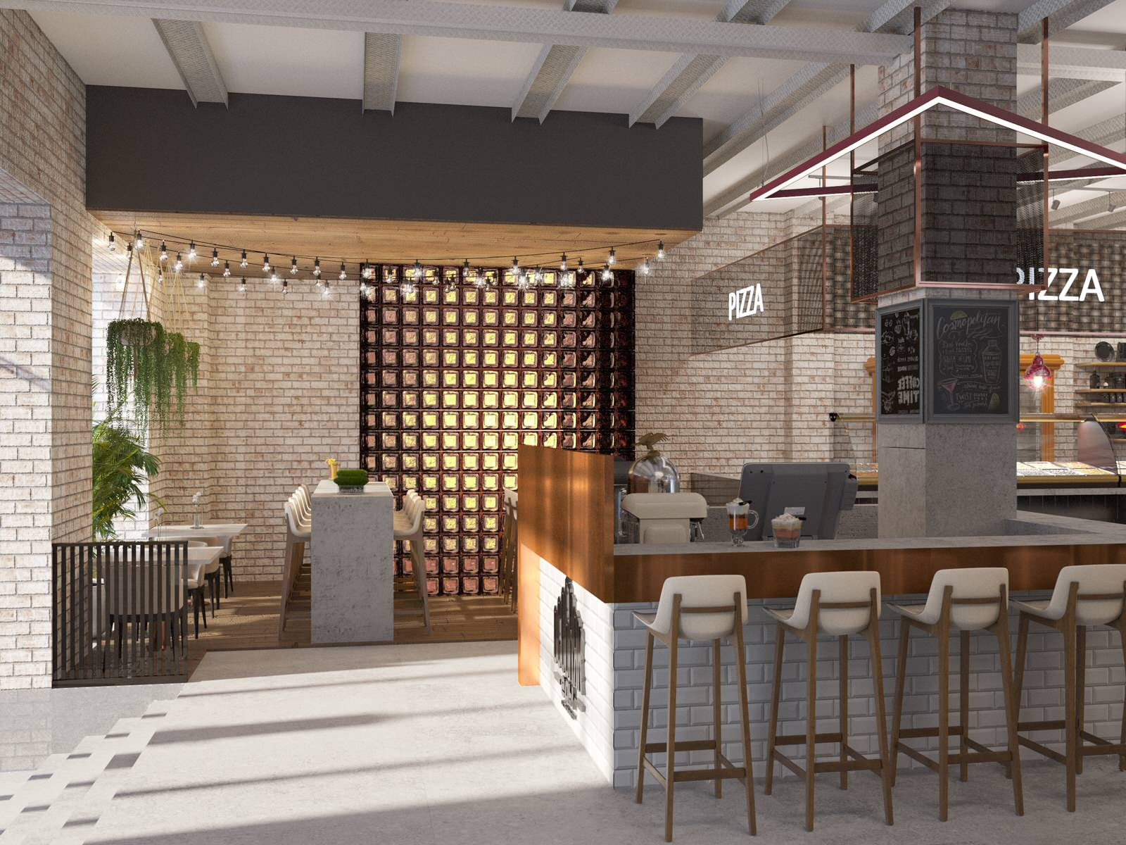 Interior visualisation of food court Manor of Food in the center of Moscow