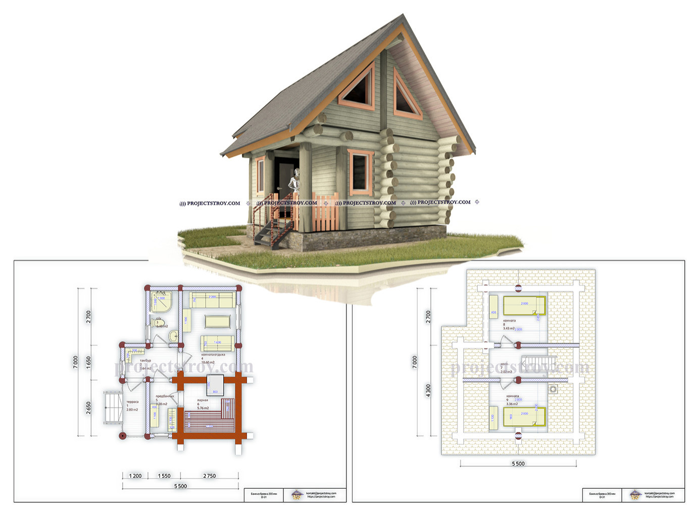 Баня из бревна с post and beam