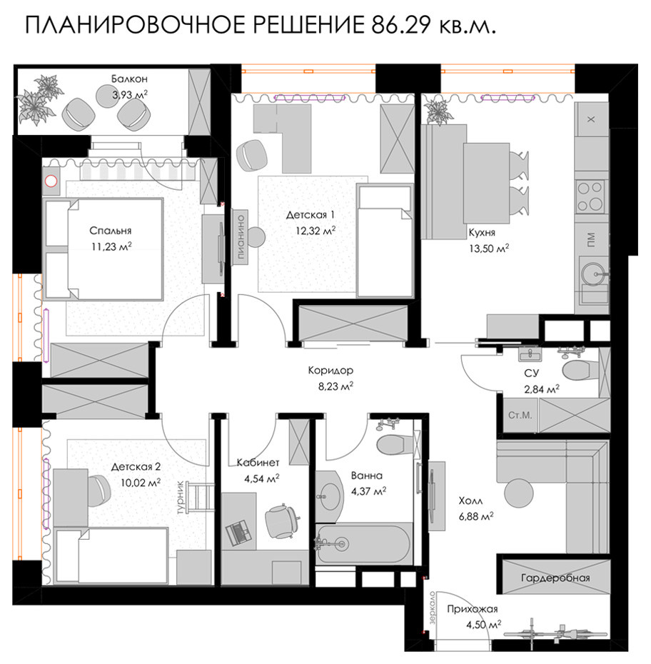Квартира 86.29 кв.м.