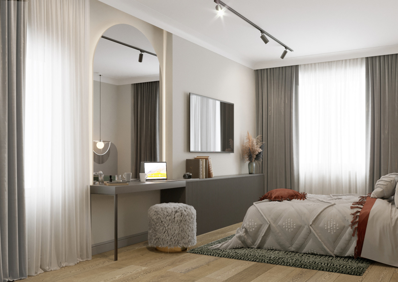Квартира с монстерой и бетоном. Площадь 80 м2