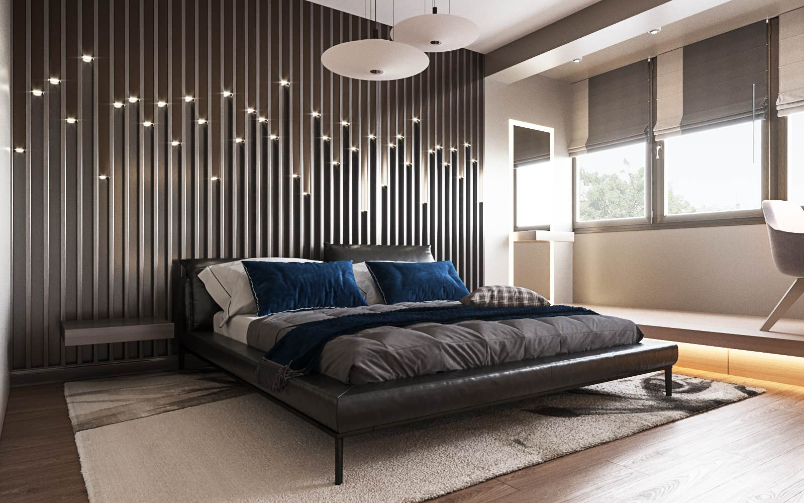 Квартира студия со спальней в современном стиле с акцентом на текстуру дерева