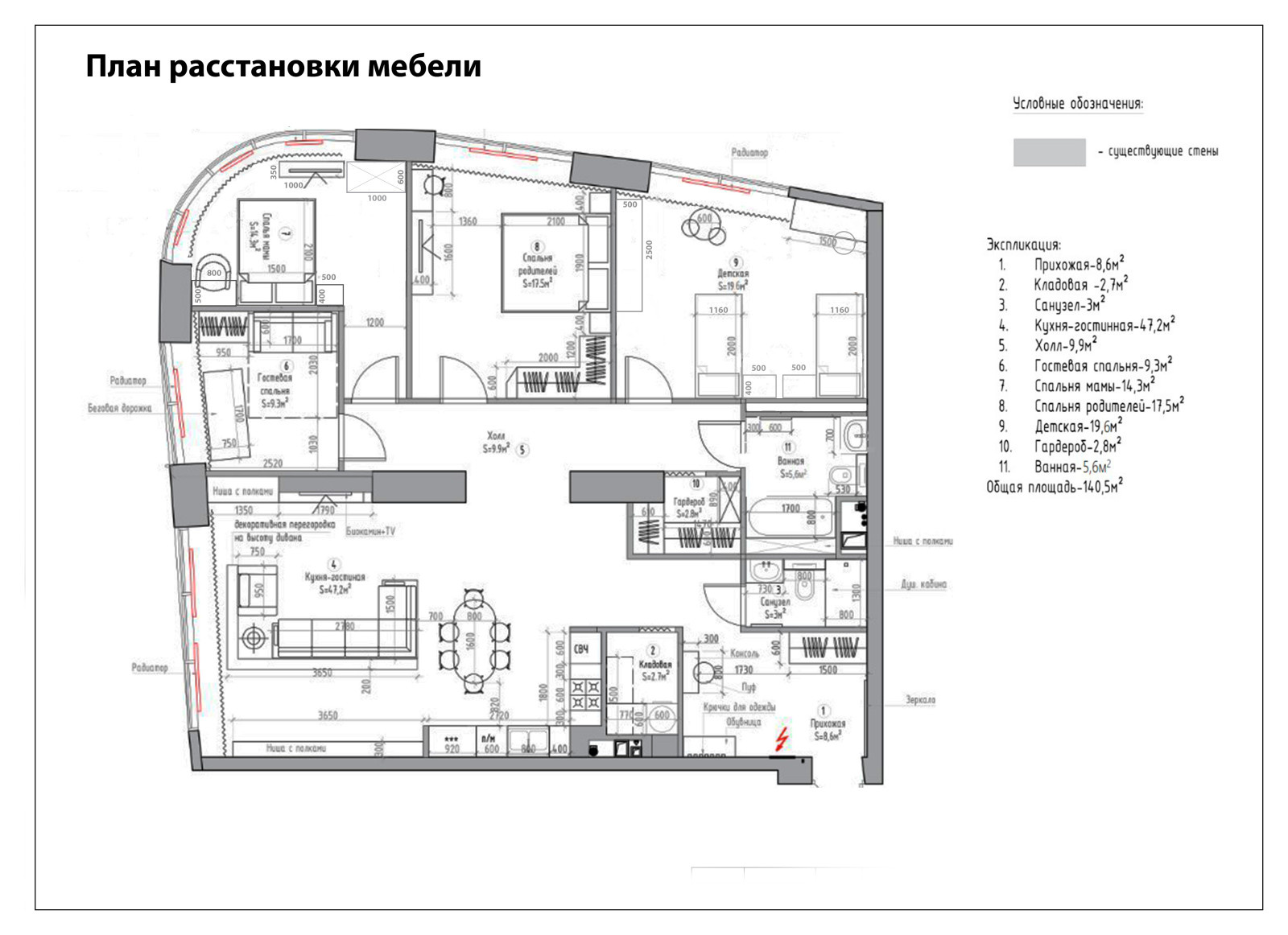 142 м2 в современной классике для большой семьи. г.Москва