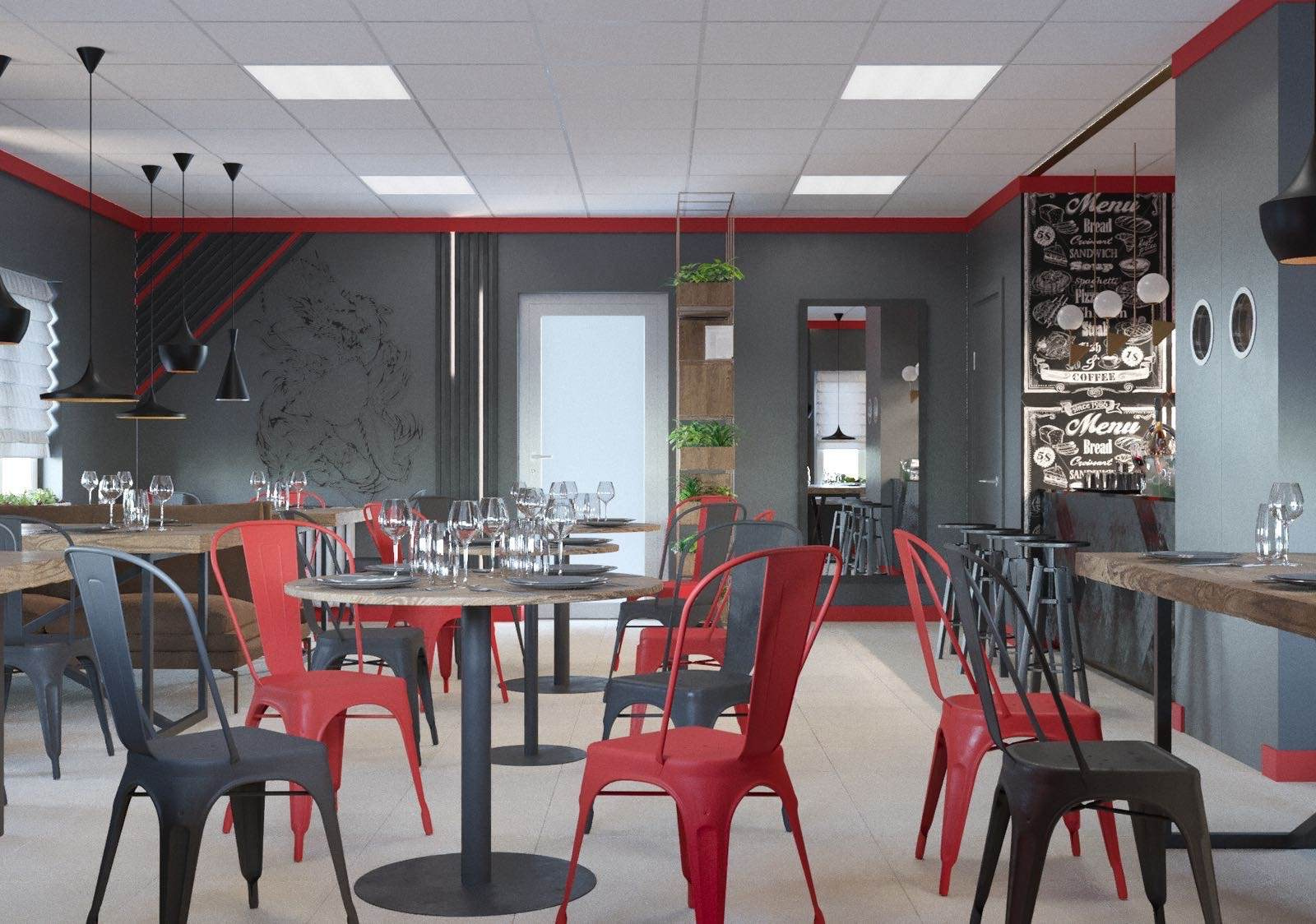 Дизайн интерьера cafe "SushiGo" 50м2., проект 2020г.