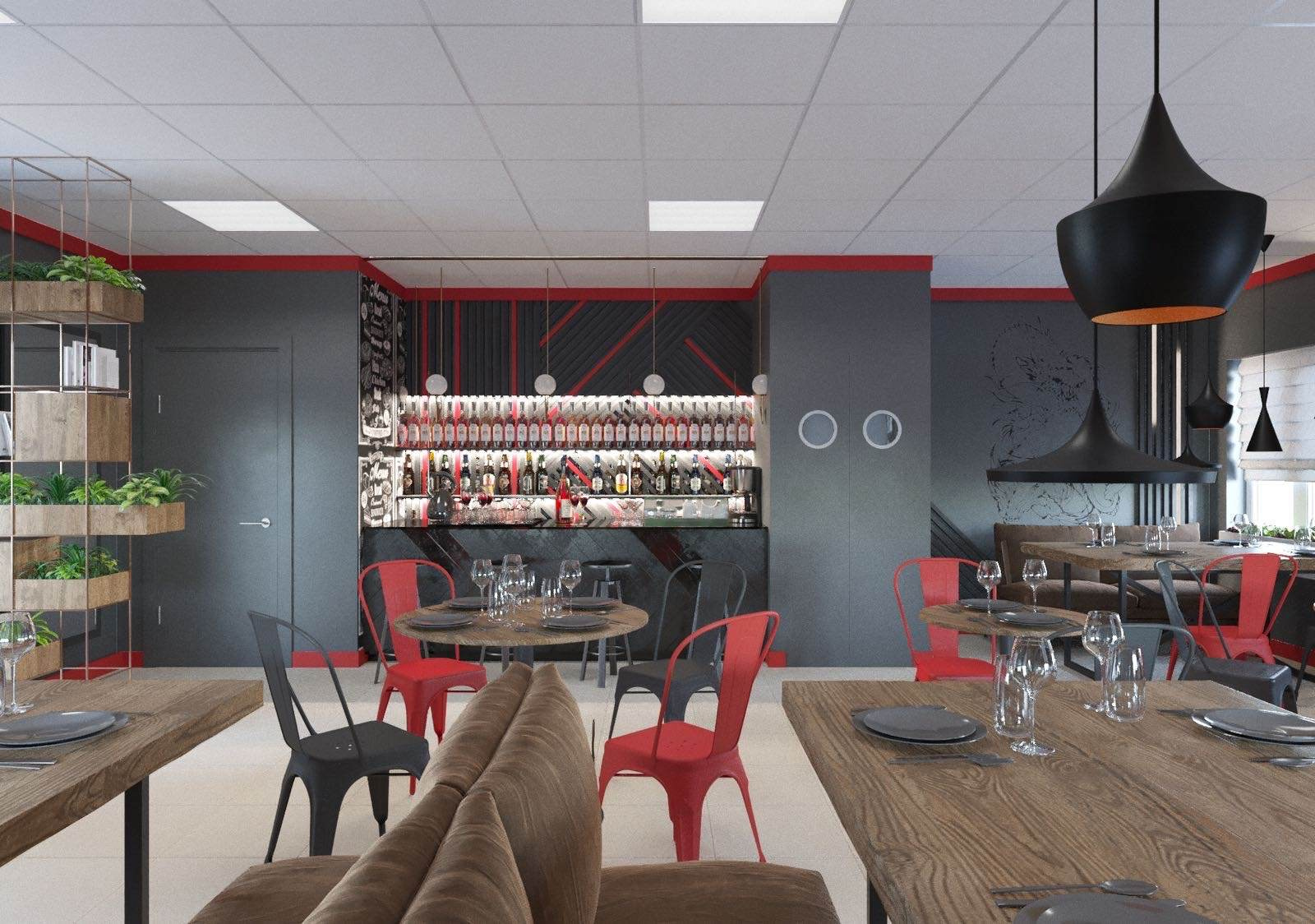 Дизайн интерьера cafe "SushiGo" 50м2., проект 2020г.