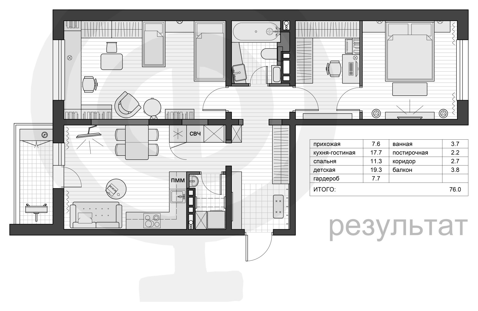Обложка проекта: КВАРТИРА 76.2м²