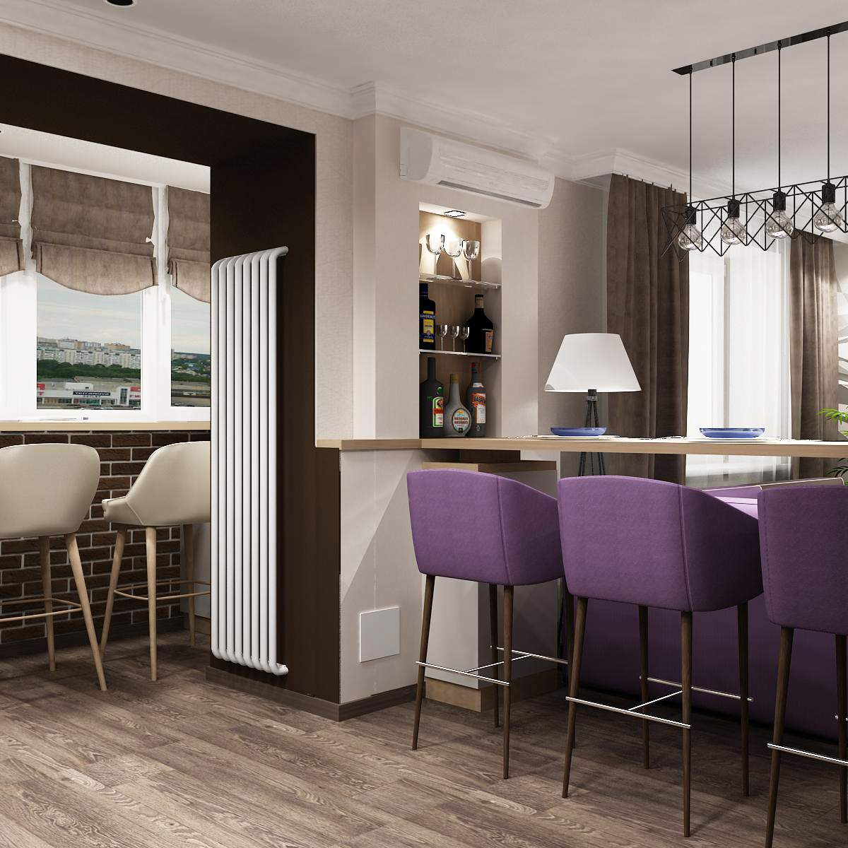 Гостиная, кухня, столовая с элементами LOFT