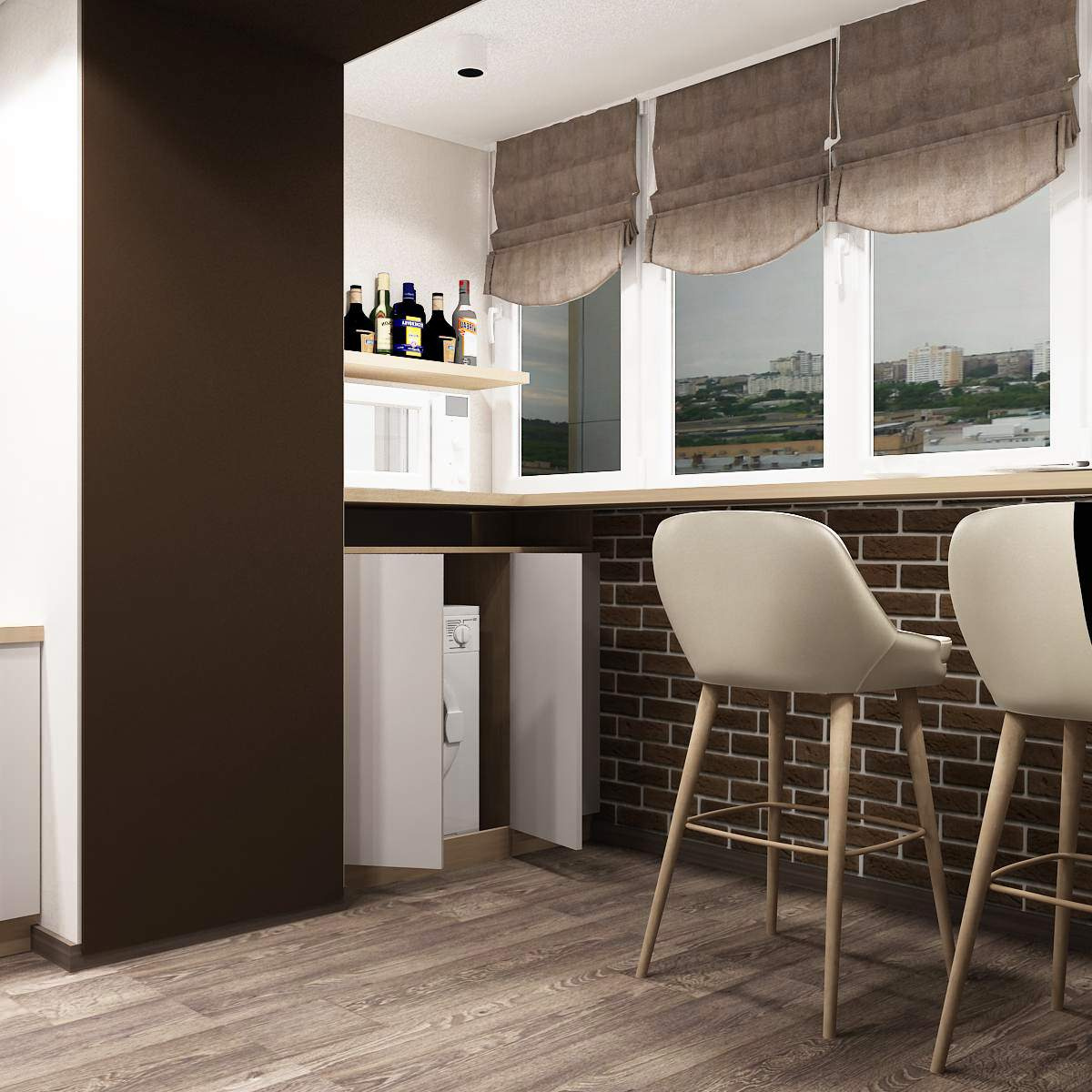 Гостиная, кухня, столовая с элементами LOFT