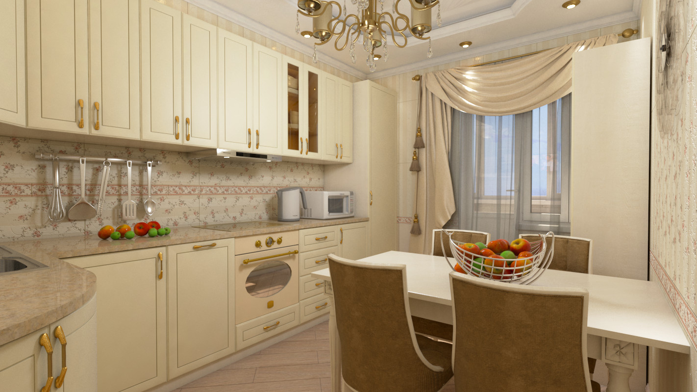Классическая кухня с золотистыми акцентами
