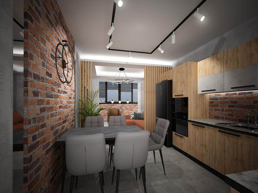 Квартира в стиле Loft Кухня-гостиная