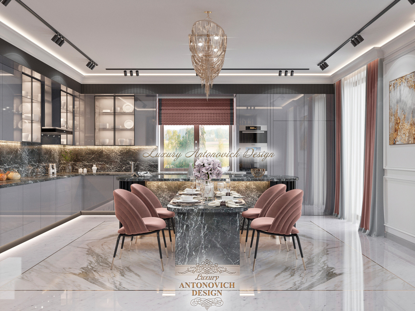 Дизайн роскошной кухни-столовой от студии Luxury Antonovich Design