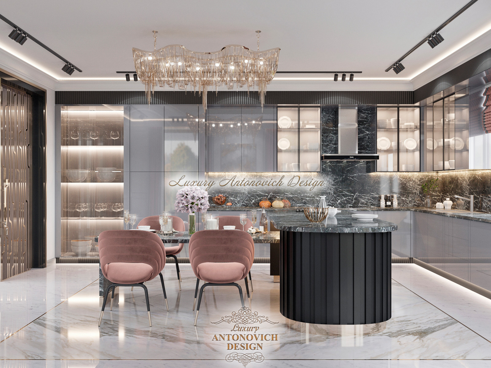 Дизайн роскошной кухни-столовой от студии Luxury Antonovich Design