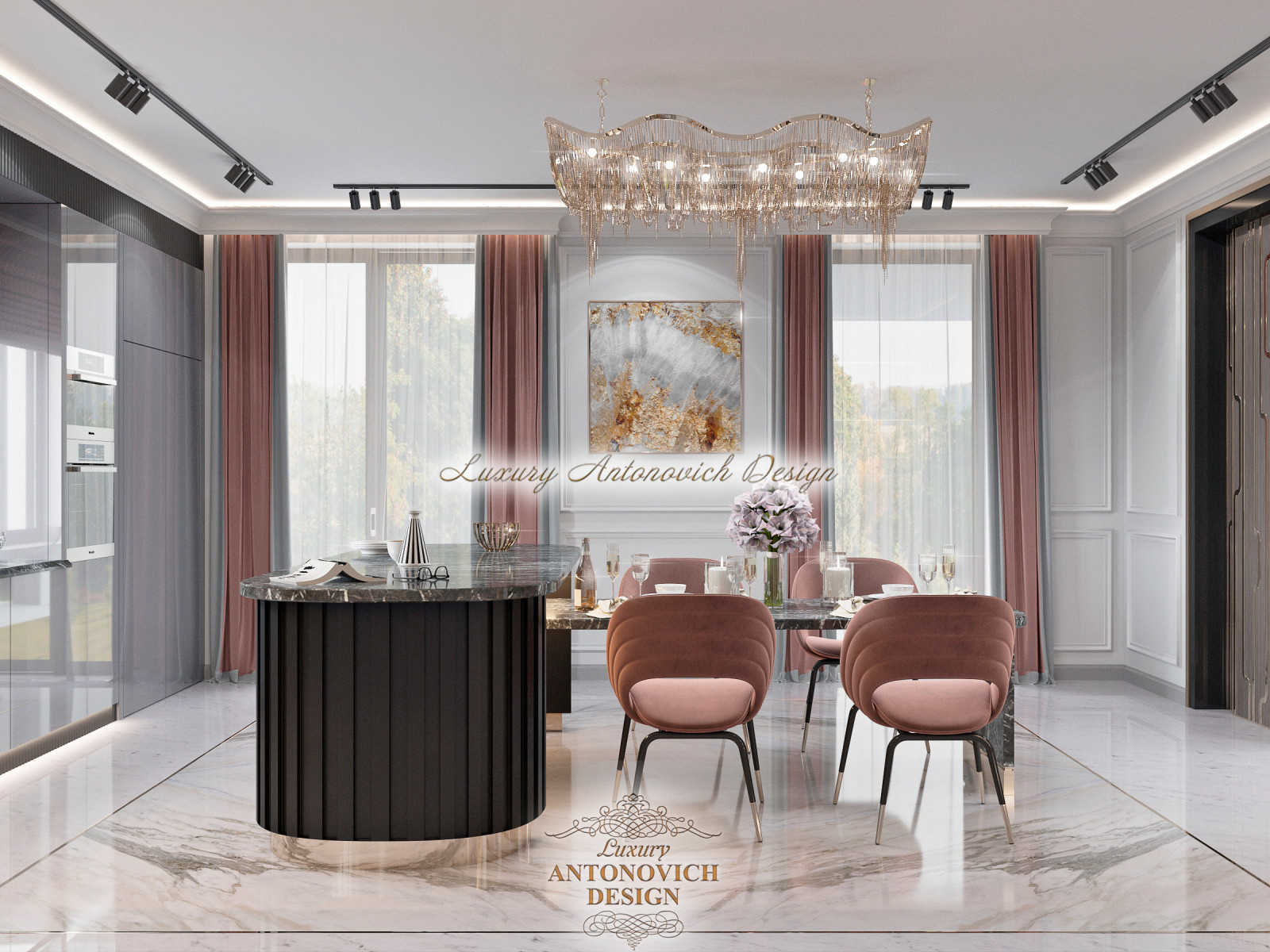 Дизайн роскошной кухни-столовой от студии Luxury Antonovich Design