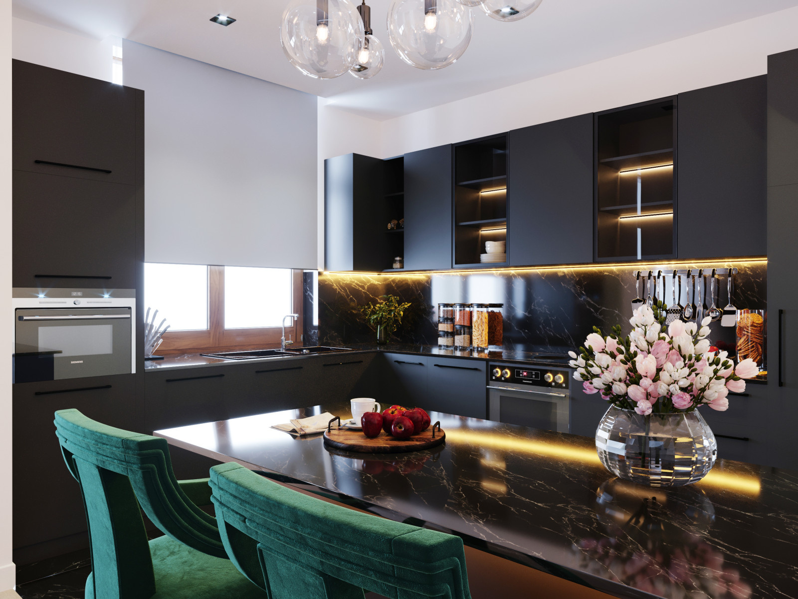 Living room with kitchen area