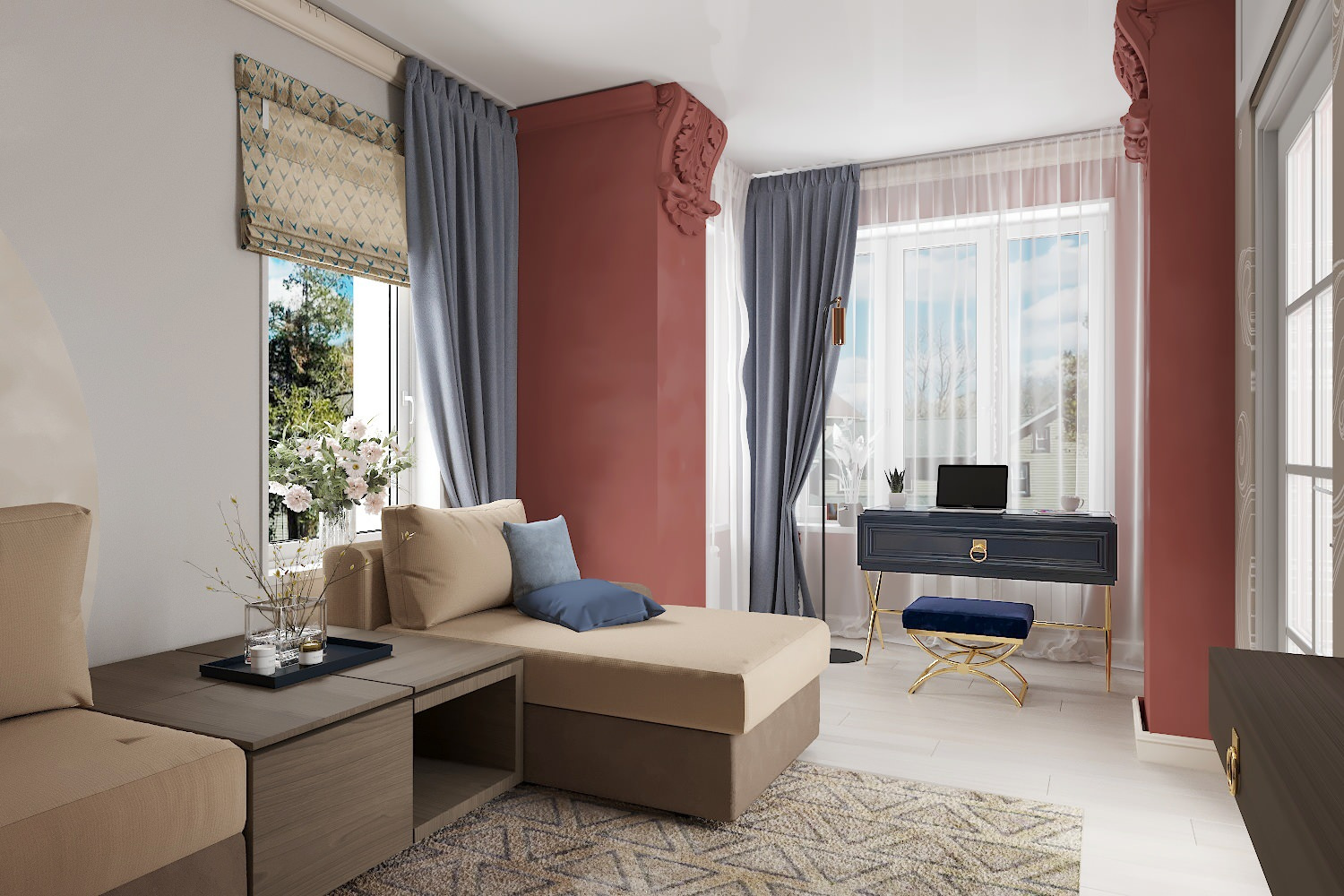 Кухня-столовая с камином