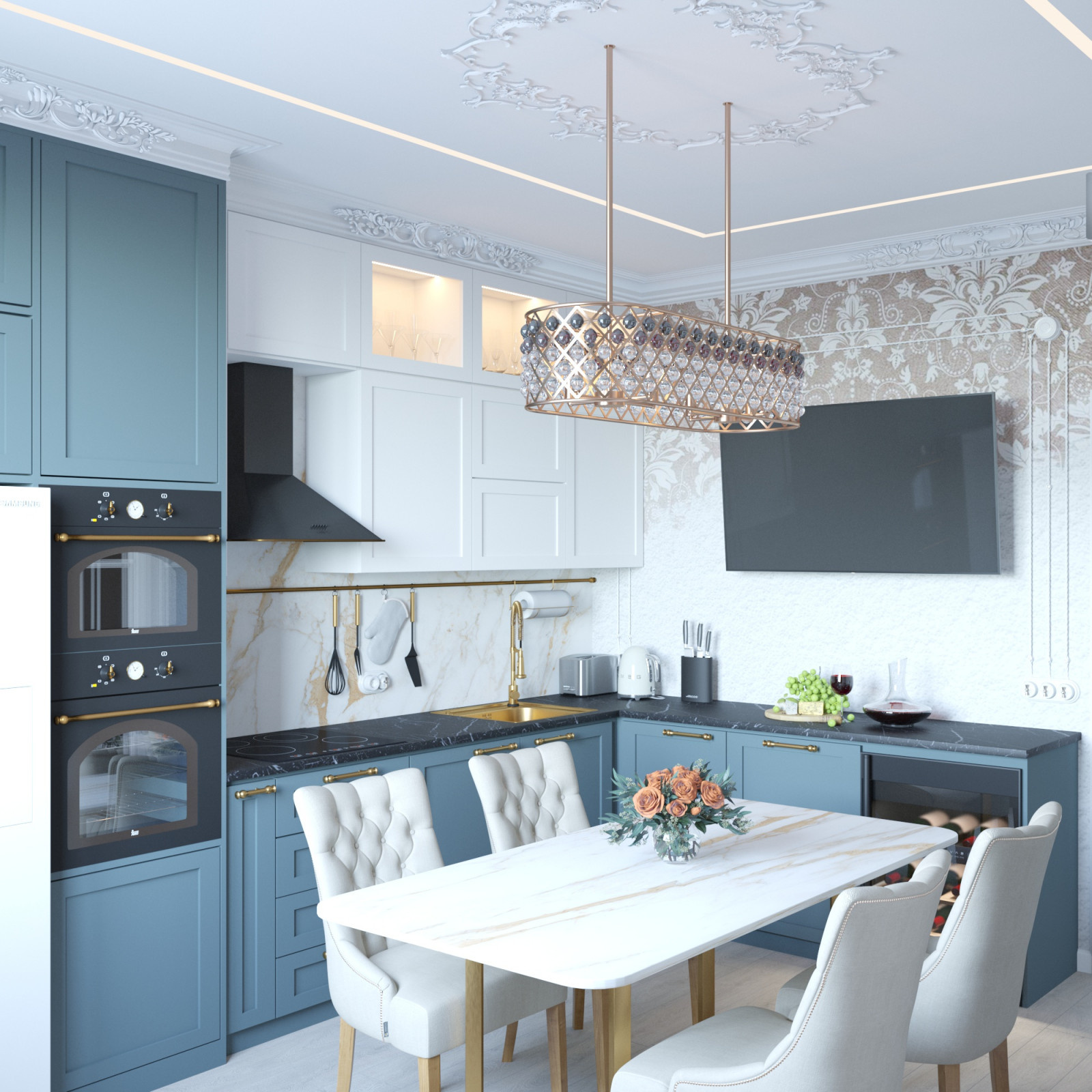 Кухня с тиле Неоклассика. 14,7м².