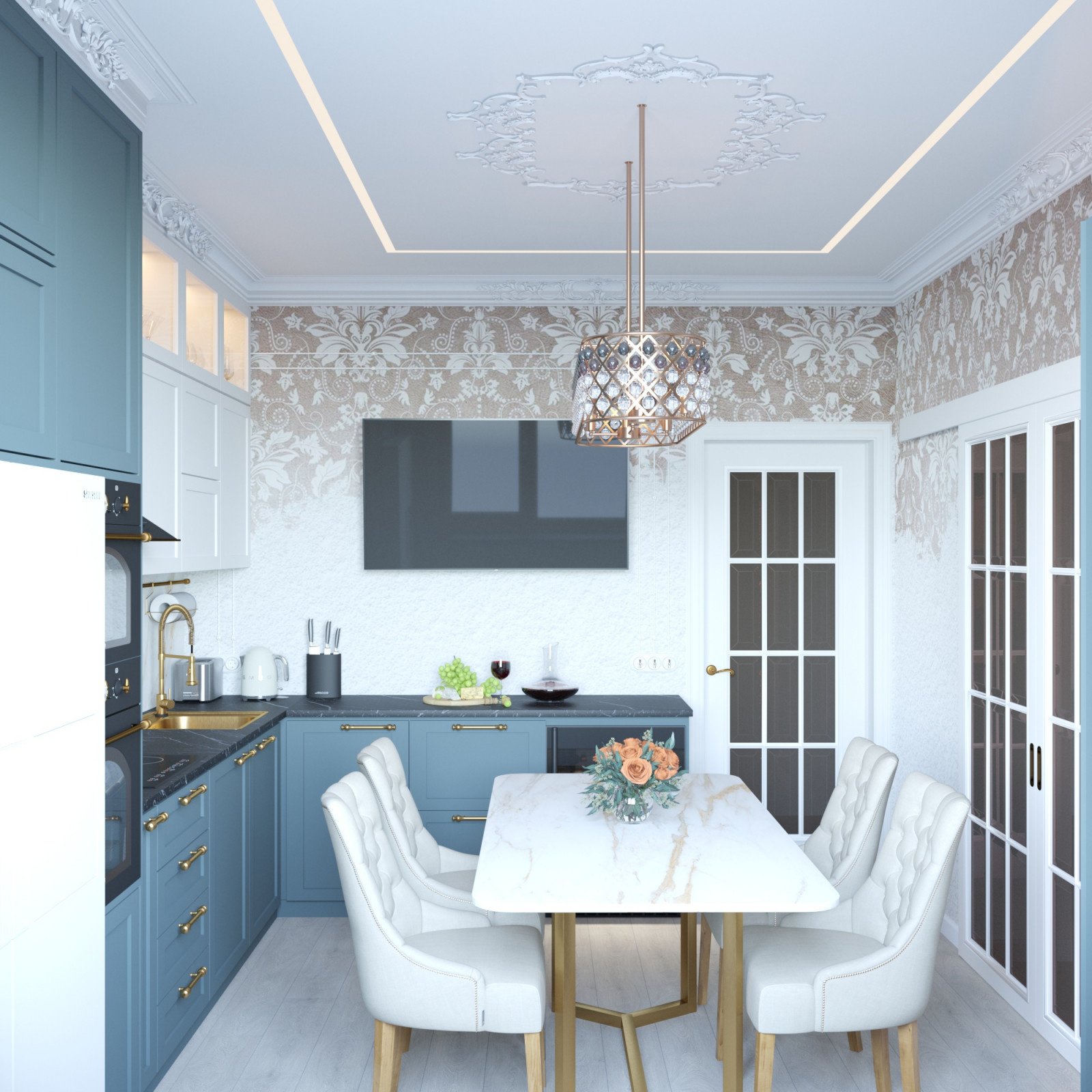Кухня с тиле Неоклассика. 14,7м².