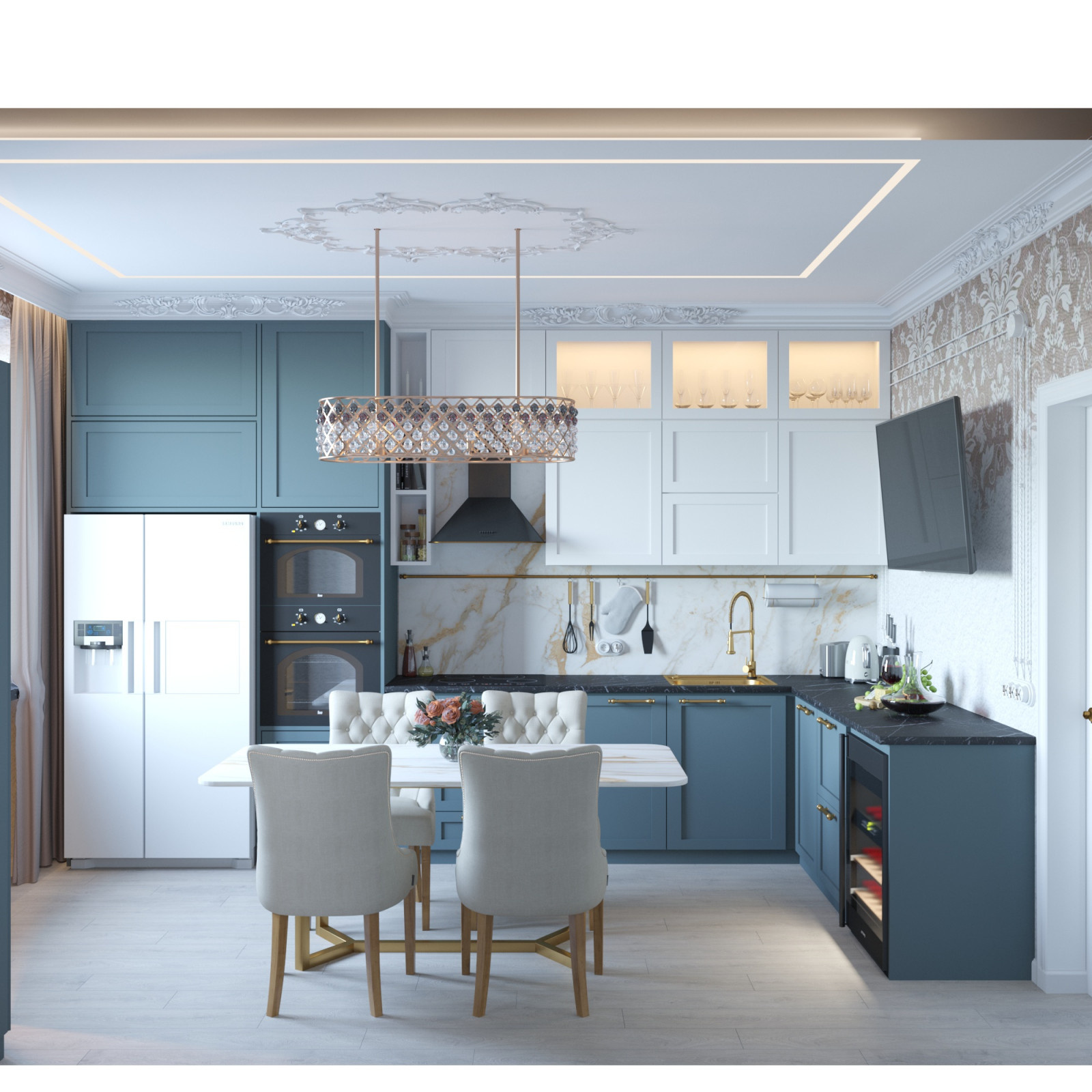 Кухня с тиле Неоклассика. 14,7м².