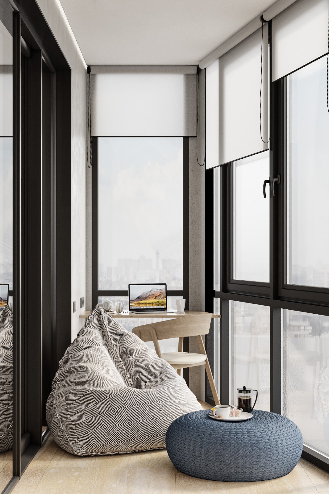 Светлая семейная квартира с синими акцентами 80 м²