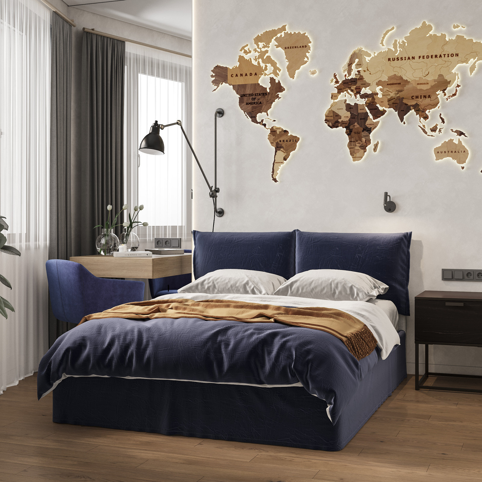 Светлая семейная квартира с синими акцентами 80 м²