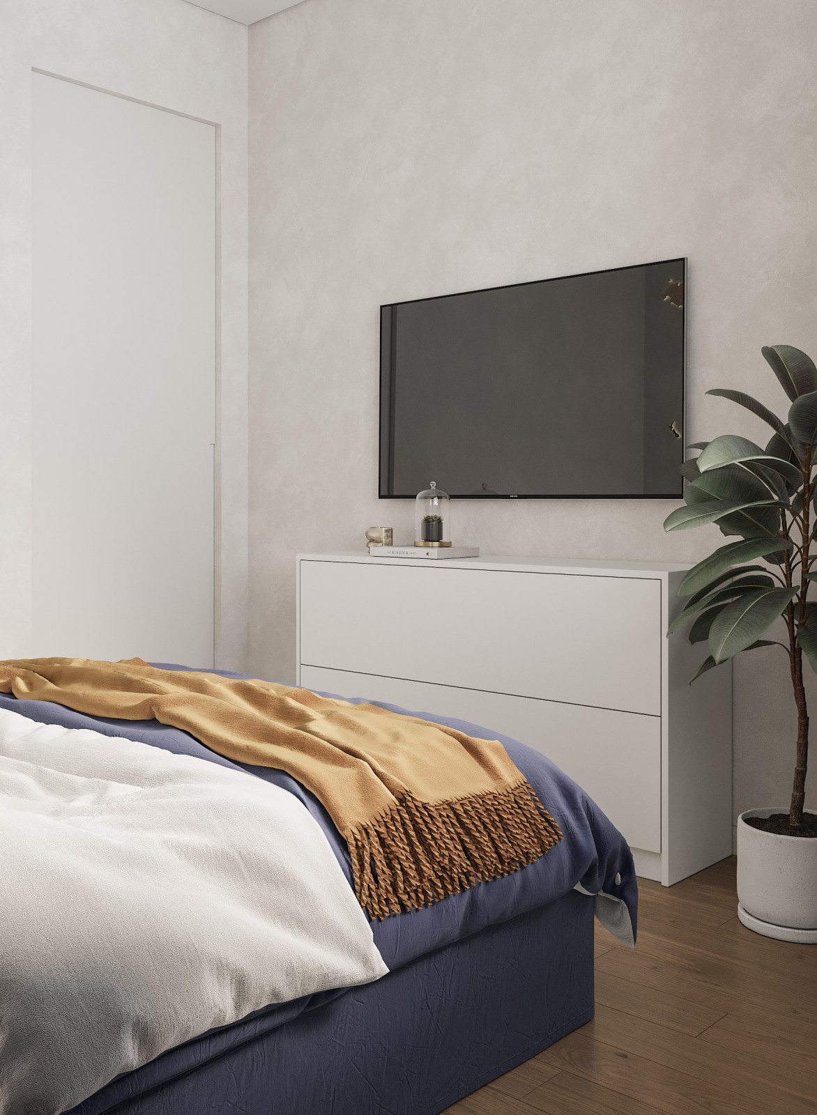 Светлая семейная квартира с синими акцентами 80 м²