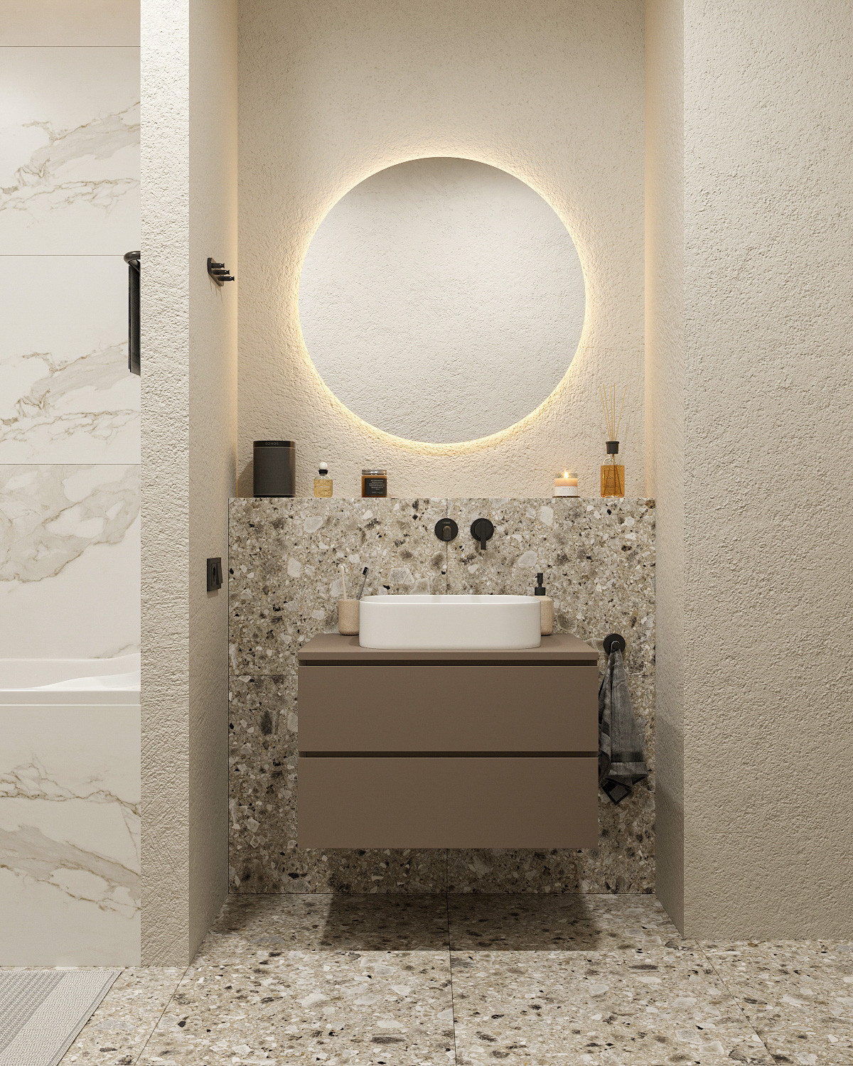Ванная комната с керамогранитом terrazzo