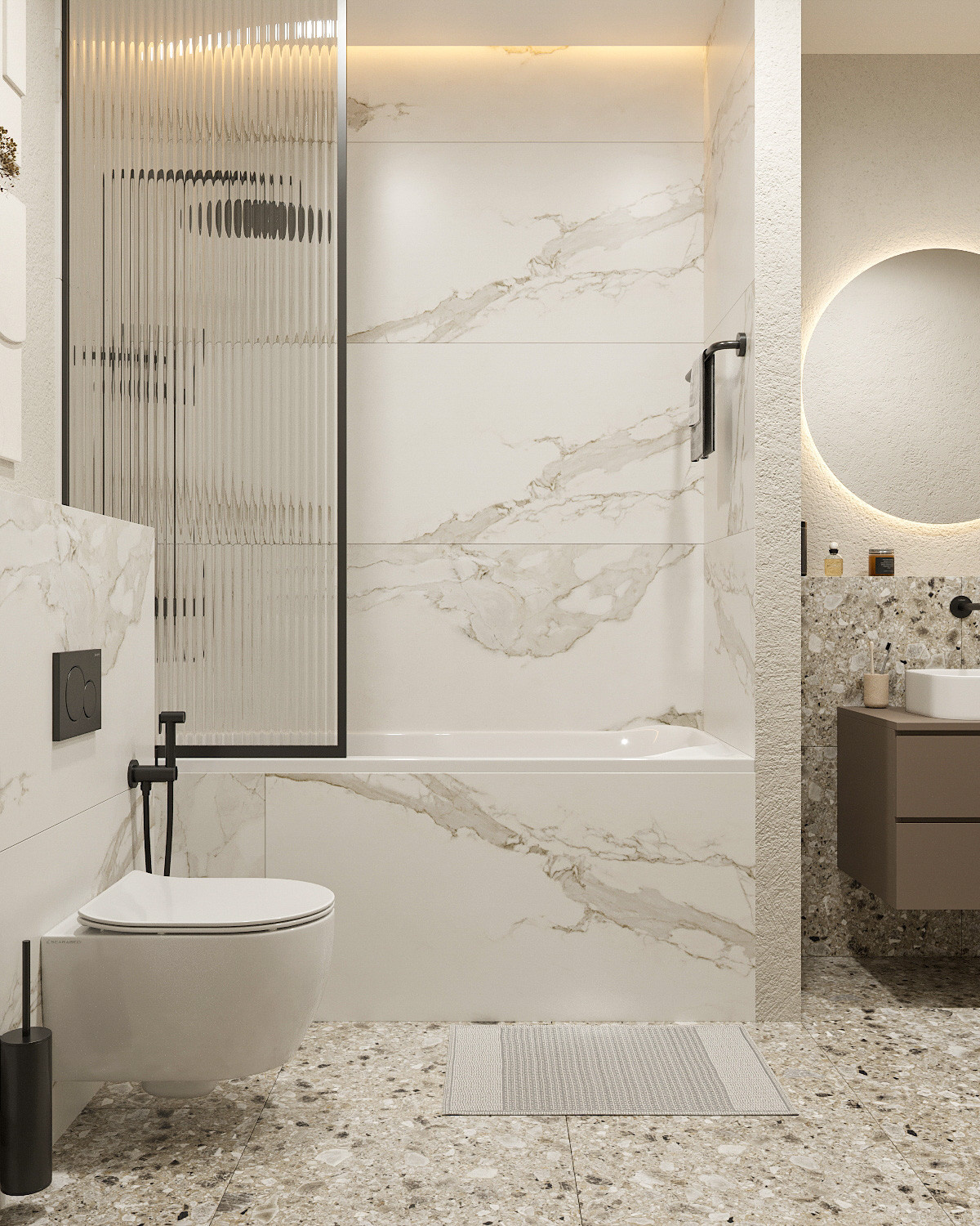 Ванная комната с керамогранитом terrazzo