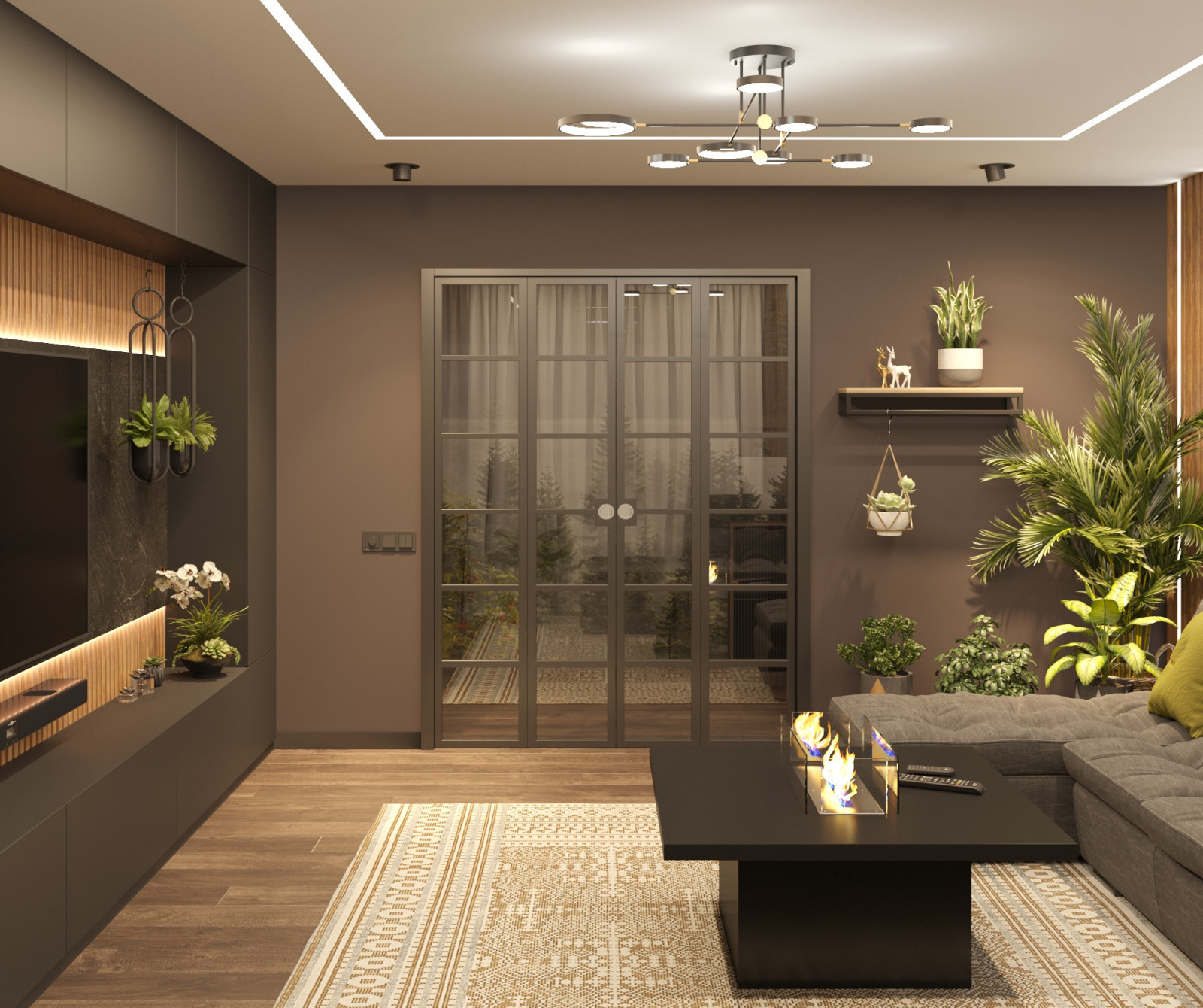 Дизайн гостиной в Эко- стиле. 18м².