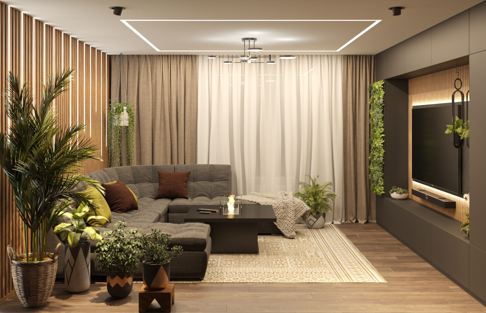 Дизайн гостиной в Эко- стиле. 18м².