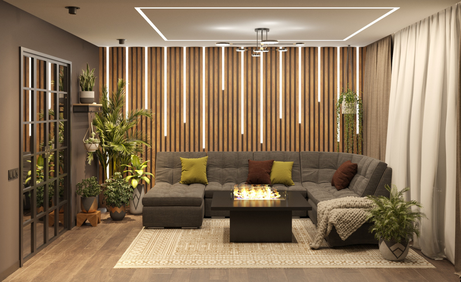 Дизайн гостиной в Эко- стиле. 18м².