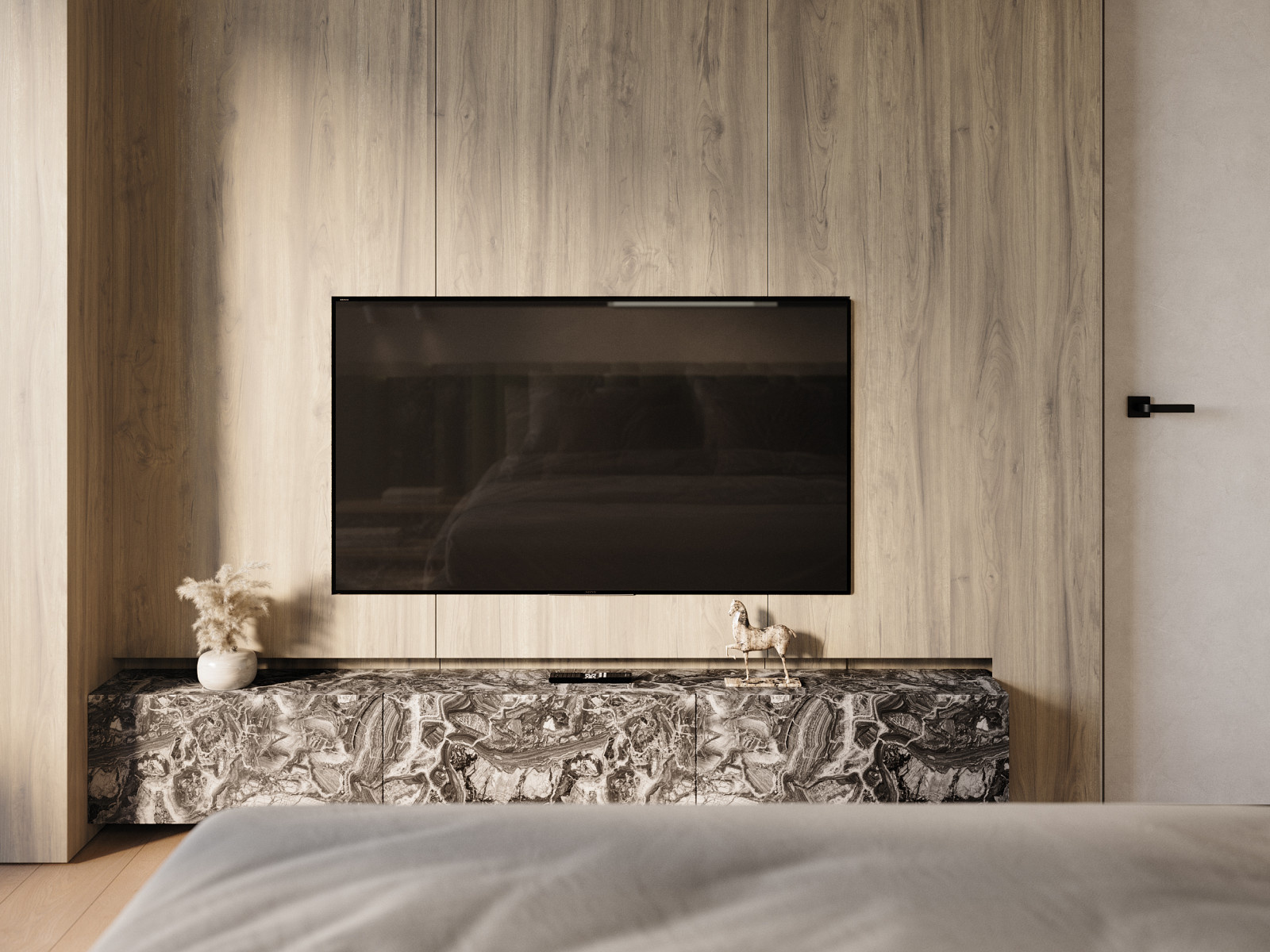 Спальня с природных тонах и фактурах
