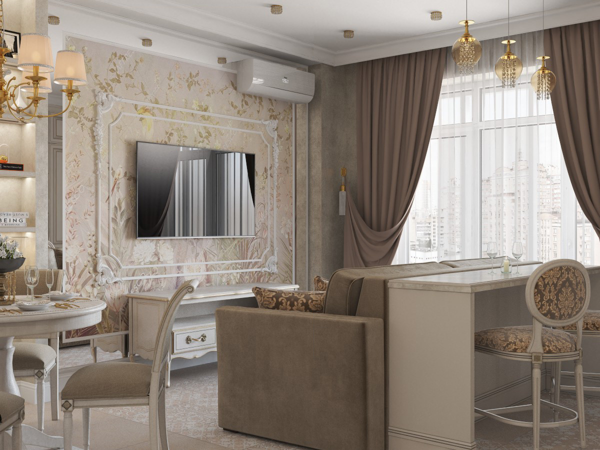 Гостиная и кухня в 22 м2