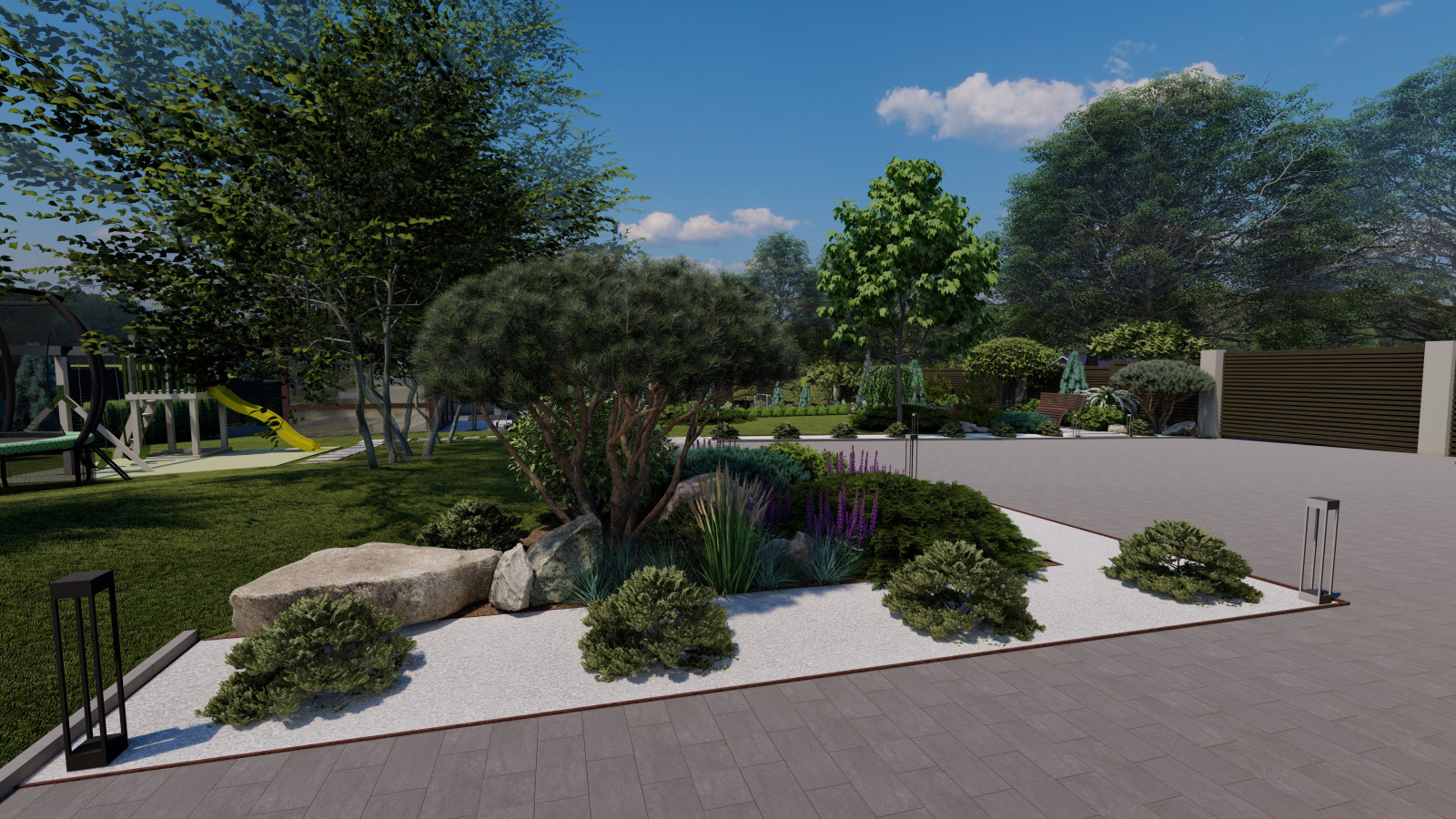 Композиция из хвойников и многолетников