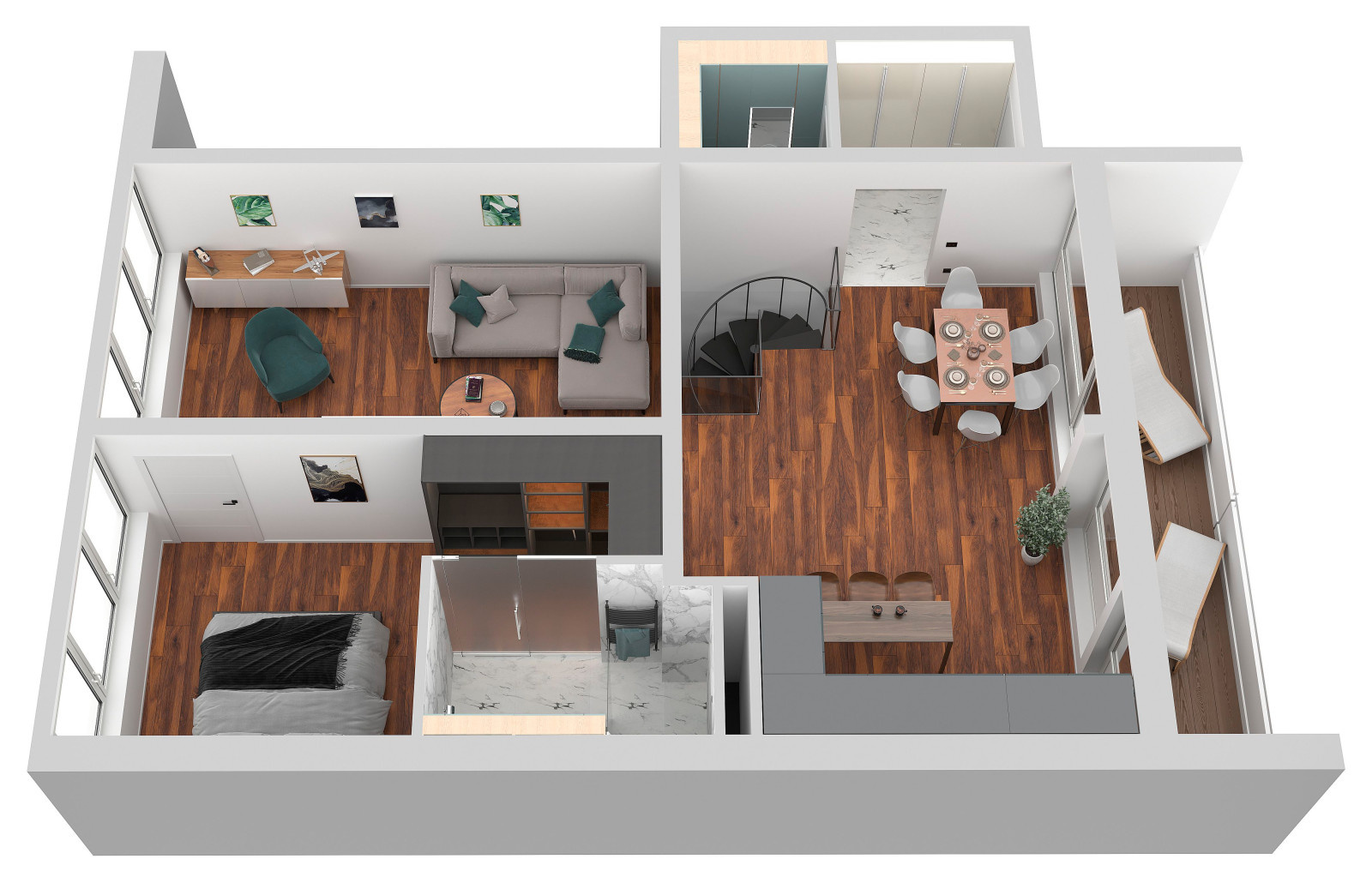 Maisonette-Wohnung mit Wendeltreppe