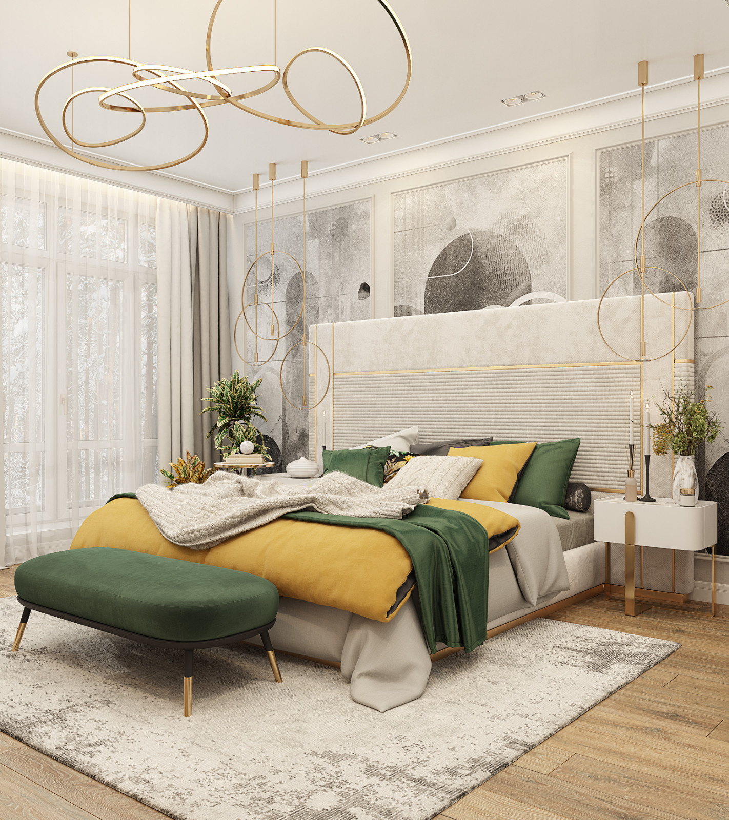 Главная спальня в коттедже. Обои из коллекции «Deco»