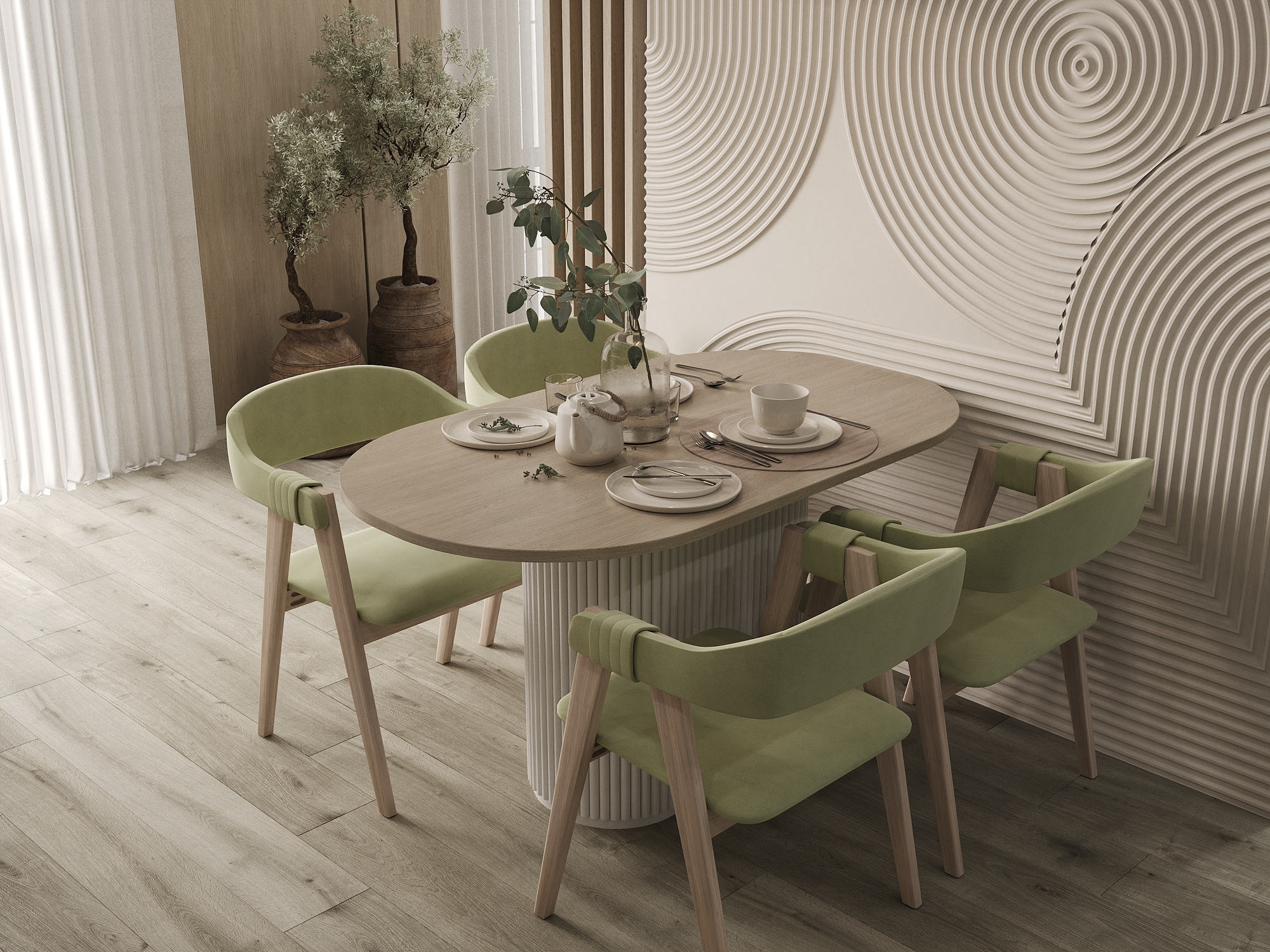 Теплый минимализм: этаж дома 67 м² в стиле джапанди