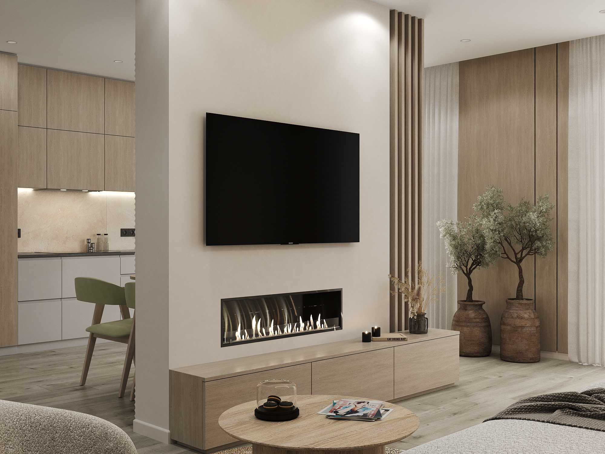 Теплый минимализм: этаж дома 67 м² в стиле джапанди