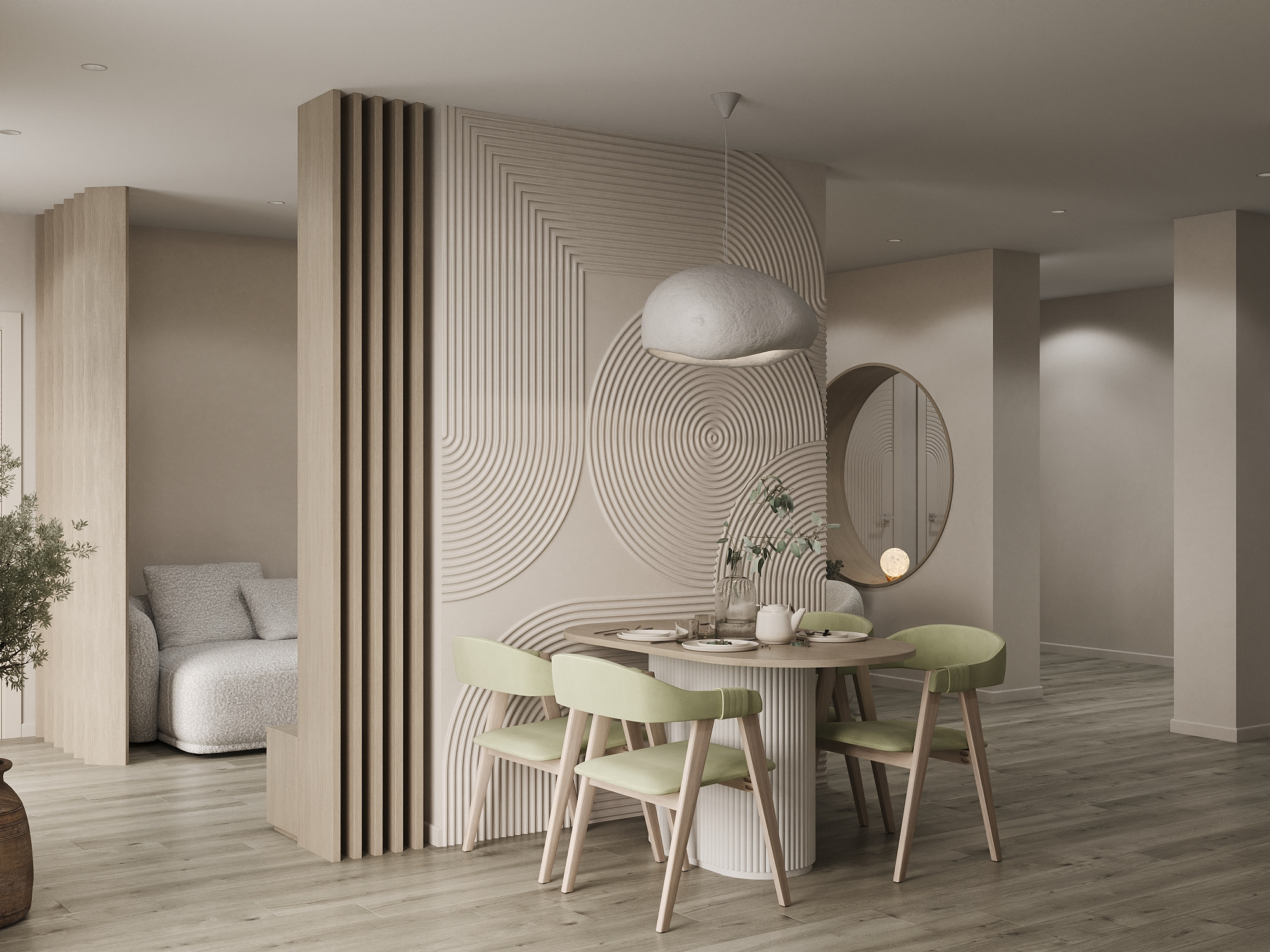 Теплый минимализм: этаж дома 67 м² в стиле джапанди