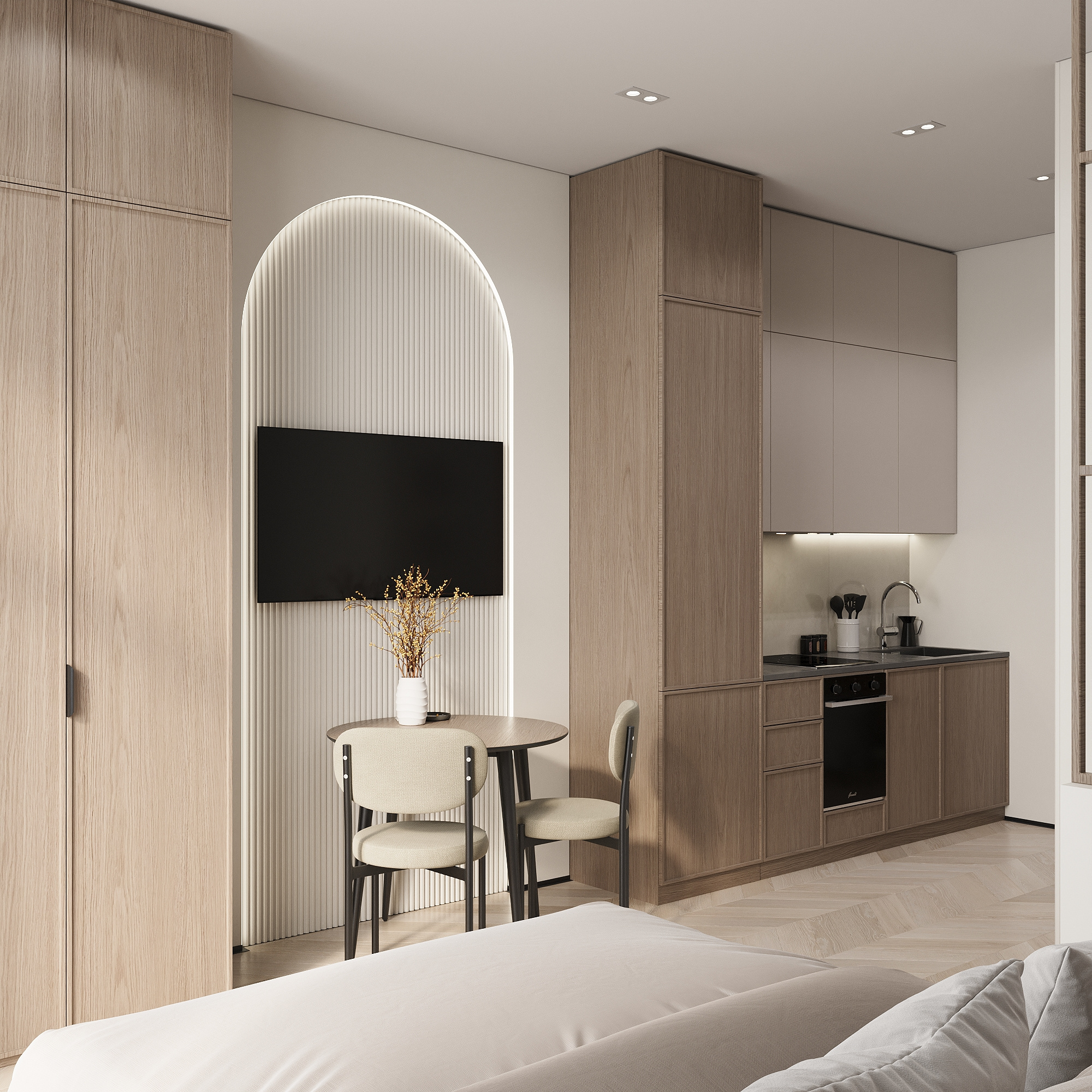 Обложка проекта: Студия 28 м² под сдачу: эргономика и эстетика джапанди