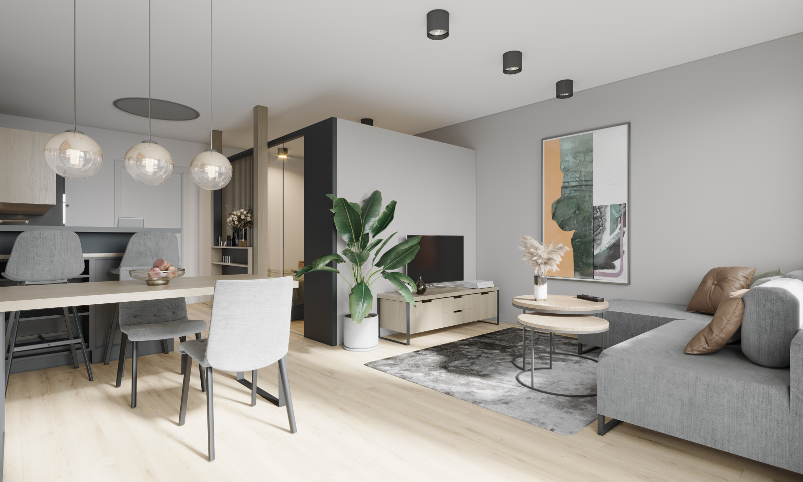 Visualisierung einer 1-Zimmer-Wohnung inkl. 3D Grundriss