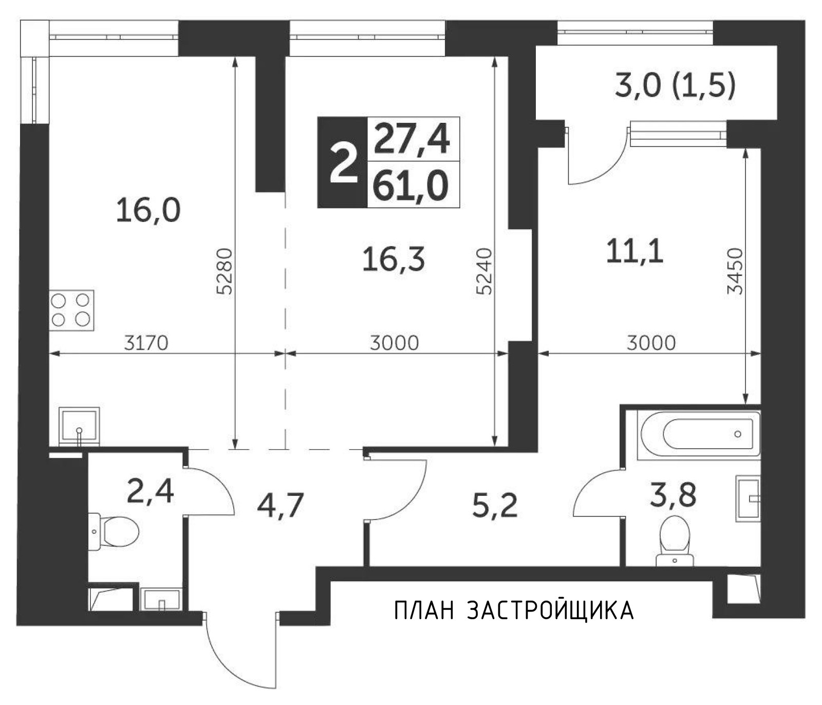 ЖК Архитектор, 2-х комнатная квартира
