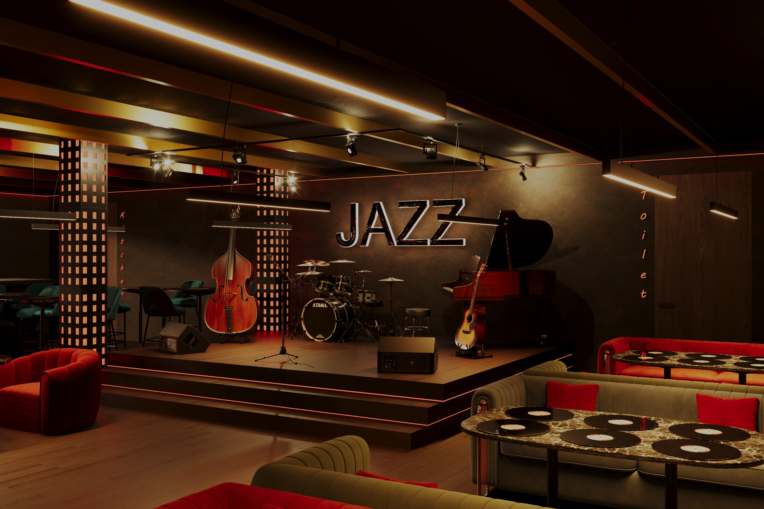 Обложка проекта: Jazz Club | Raw Luxury Interior | Soft Brutalism Atmosphere