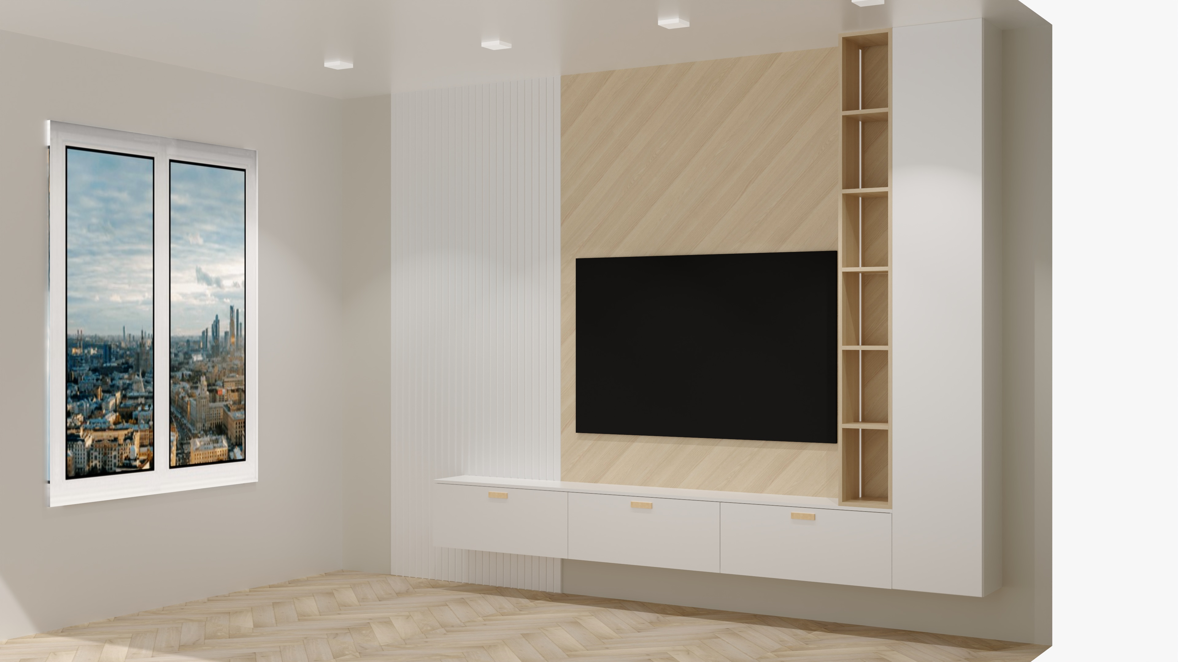 ТВ зона с использованием шпона эвкалипта