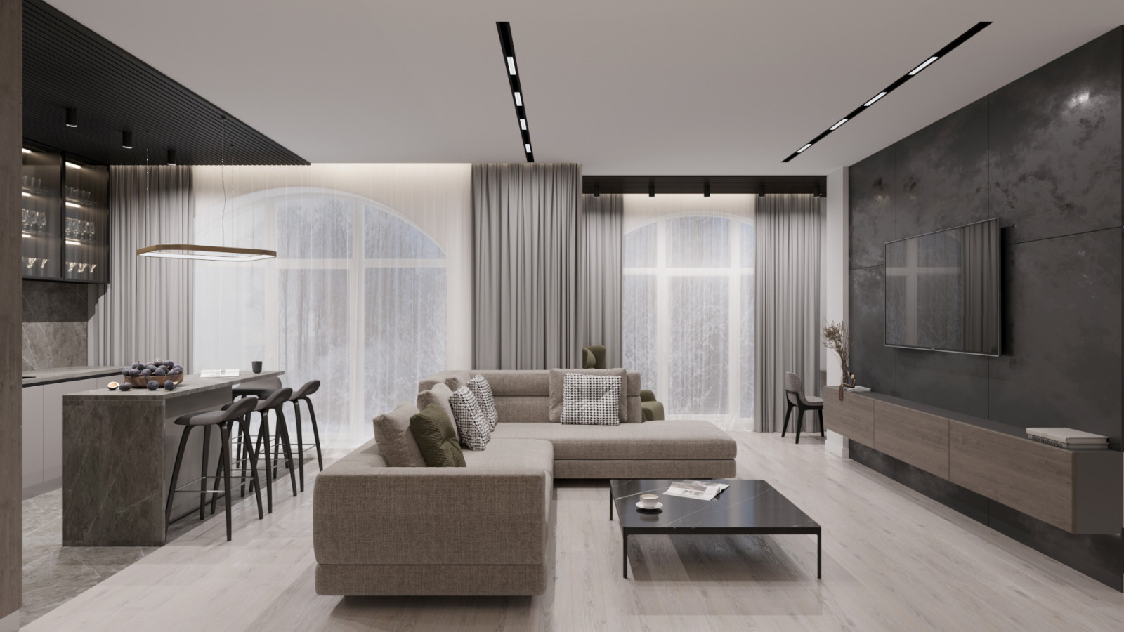 Кухня - гостиная (темный вариант)
