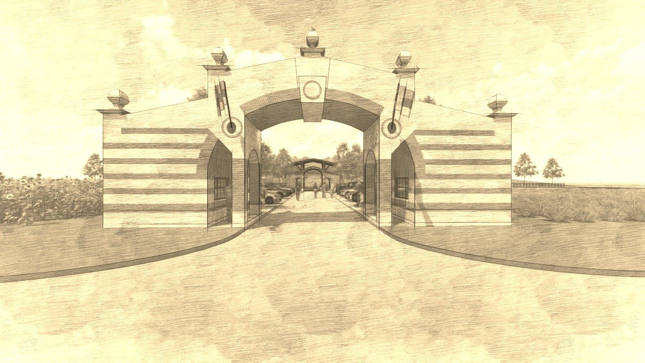 Entrance in small hotel complex