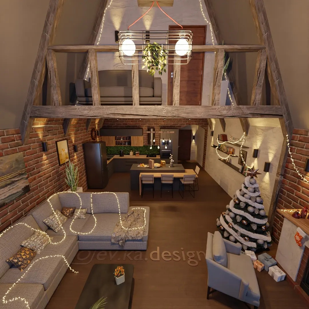 Кухня-гостинная в A-Frame доме